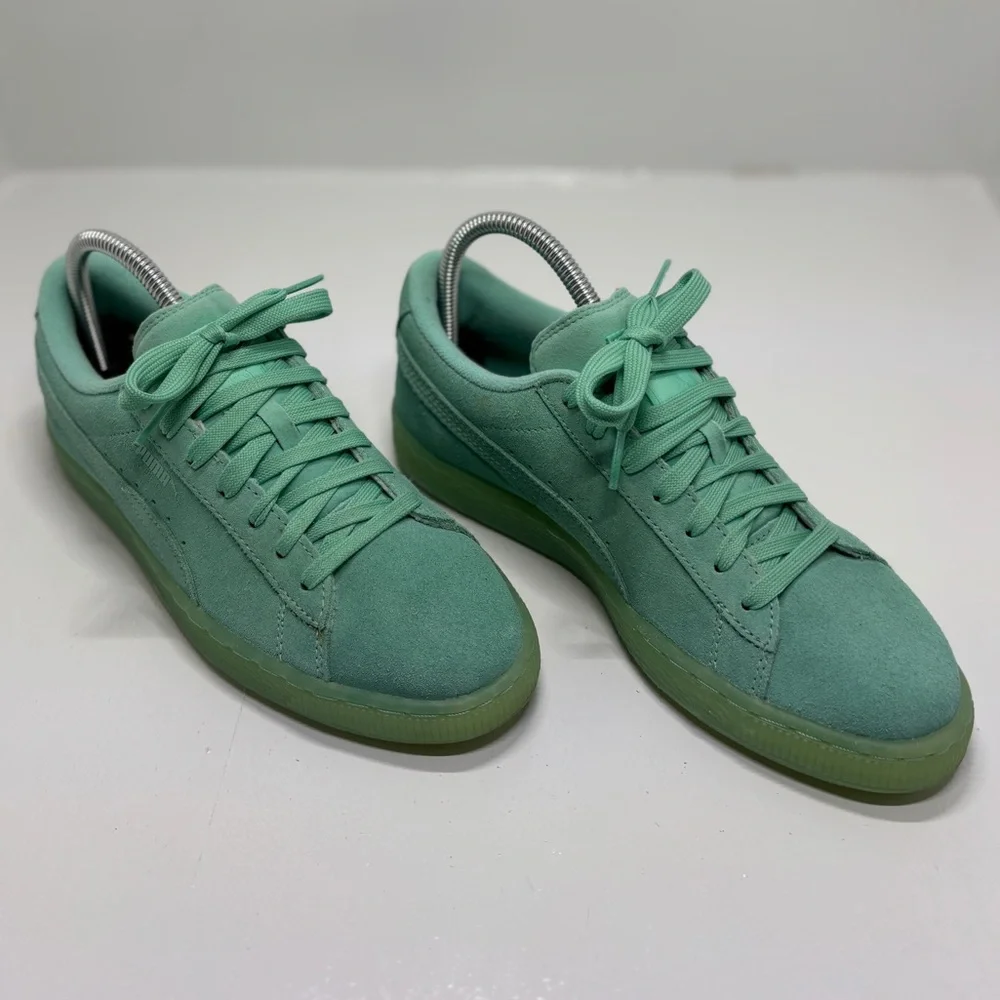 Puma Suede Classic Mint Green Iced Sole Sneakers Size US 6.5C Translucent Sole - Picture 3 of 13